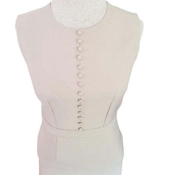 Beige Sleeveless Pleated Fitted Knit Dress Size L - Picture 2 of 9